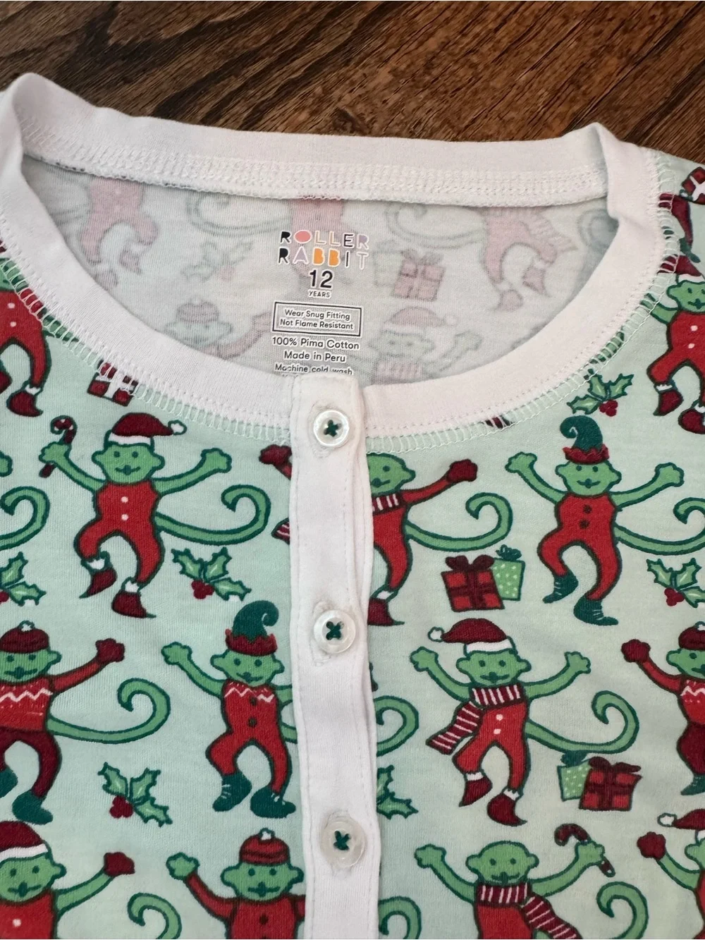 Roller Rabbit Mint Green Pajama Set with Red Monkey Print